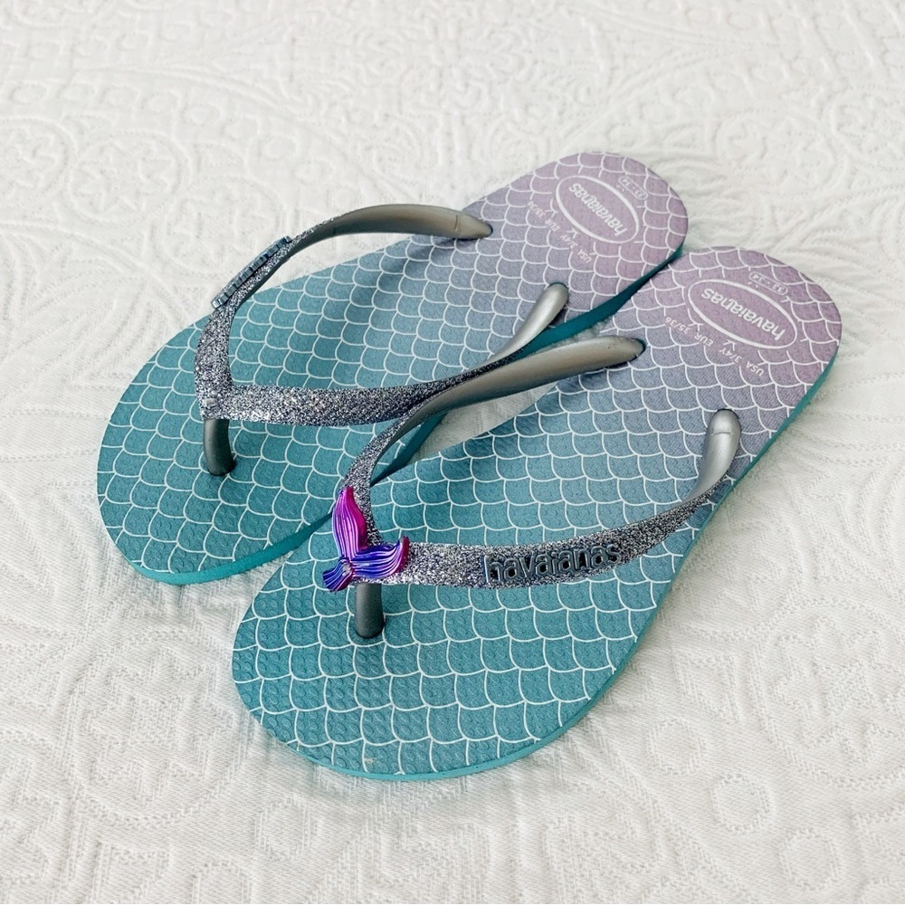 Havaianas Kids Slim Glitter Flip Flops,‎ Mermaid Blue (Size 3-4)